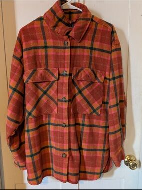 wild fable Red Plaid Button-Up Shacket